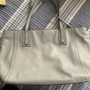 Elegant Gray Fossil Leather Tote Bag
